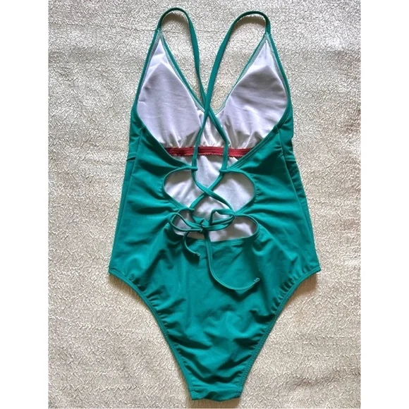 Cutout Detail One Piece Swimsuit / Bathing Suit Green Medium - Picture 3 of 7